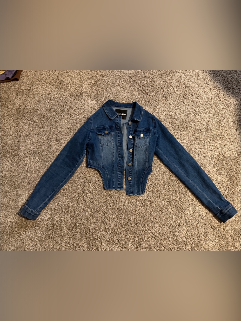 Fashion Nova Dark Indigo Cropped Denim Jacket